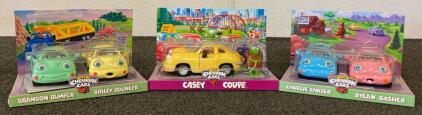 Vintage Chevron Cars Collectible Toy Vehicles Including Charlie Chaser, Dylan Dasher, Brandon Bumper, Bailey Bouncer, And Casey Coupe