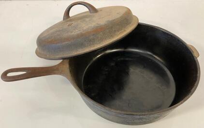 Vintage First Martin Cast Iron Deep Skillet With Lid