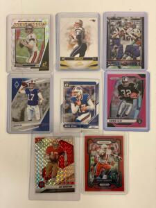 (8) Modern NFL Cards Featuring Tom Brady, Josh Allen, Marcus Allen, Joe Montana And Barry Sanders