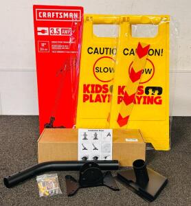 Craftsman 3.5 Amp 12" Corded String Trimmer, Pair Of Kids Playing Caution Signs With Reflective Tape and Starlink Gen3 Hardware Kit (Black)