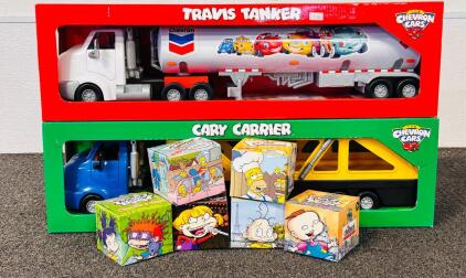 Rugrats in Paris & Simpsons Digital Promo Watch Lot, Original Boxes, 2000, Character Artwork and (2) Chevron Cars Tanker and Carrier Collectibles