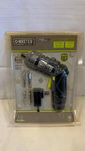 Master Mechanic 4V Max Lithium-Ion Cordless Screw Gun, 1.5Ah, LED, Pivot Handle, 8 Bits, Charger