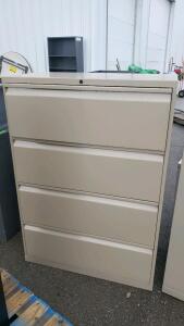 4-Drawer Lateral Steel Filing Cabinet, Lockable, Beige, 36"x18"x52", Letter/Legal Files