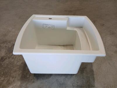 Single Basin Drop-In Utility Sink, White Composite Plastic, 23x20x13 In, 1 Faucet Hole