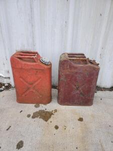 Pair of Vintage U.S. Military 5 Gallon Steel Jerry Cans, USA Marked, Heavy Rust