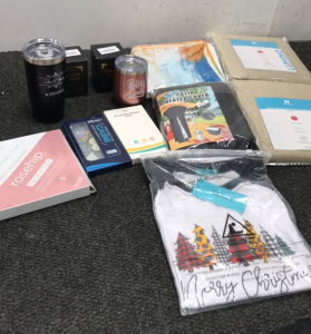 (2) Lavender Scented Candles (2) Hlc.Me Semi Sheer Tie Top Beige Curtains (1) Pack Of Pillow cases (1) Pack Of Clinical Works Facemasks (2) Phone cases (1) Merry Christmas Womens Small T shirt (1) Patio heater Cover (2) Drink Tumblers