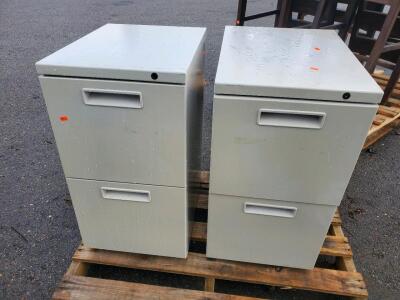 (2) Metal 2-Drawer Vertical Filing Cabinet, Lockable, 28"x15"x24", Light Grey, Metal Construction