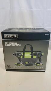 Master Mechanic 20V Lithium-Ion Drill and Impact Driver Combo Kit, 2 Batteries, Charger, Bag