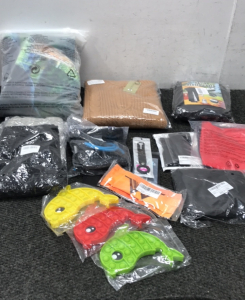 (1) Pack Of Placemats (1) Vtsgn Size M Womens Sweater (2) Red Chili Tik Tok Tights (2) Exercise Straps (3) Dolphin Bath Toys (1) AirTag Holder (1) Watch band And More