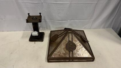 Rustic Arts & Crafts Mica Glass Ceiling Light Fixture, 18"x18", Iron Frame, 2 Bulb Sockets