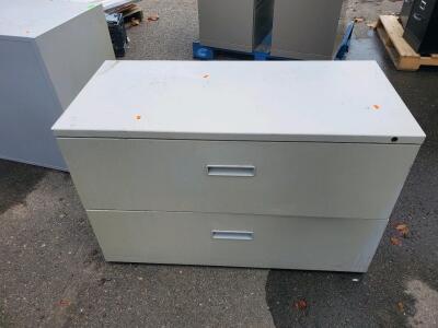 36" Metal 2-Drawer Lateral Filing Cabinet, Light Gray, Lock Core, Recessed Handles