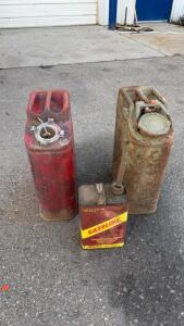 Vintage US Military Jerry Cans (5 Gallon) & Huffy 1 Gallon Gasoline Can with Flex Spout