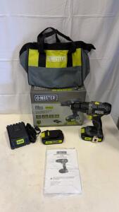 Master Mechanic MXP 20V Cordless Drill Kit, 1/2" Steel Chuck, 2 Batteries, Charger & Bag