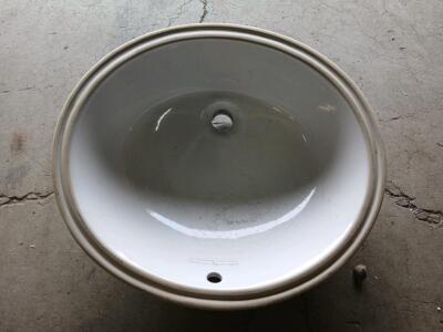 Oval Vitreous China Undermount Bathroom Sink, 17-20" x 14-17", White/Beige, Overflow, No Faucet Holes