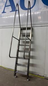 Stainless Steel 7-Step Safety Access Ladder, Dual Handrails, Anti-Slip Tread, 8 ft Height