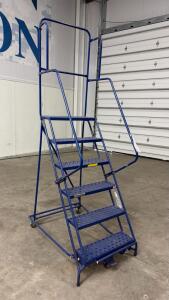 Cotterman 6-Step Rolling Industrial Ladder, Steel, 24" Wide Steps, Handrails, 450-lb Capacity