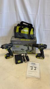 Master Mechanic MXP 20V Cordless Drill & Impact Driver Combo Kit, 2 Batteries, Charger, Bag