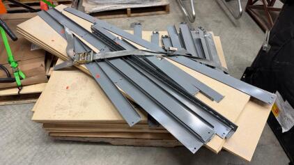 Industrial Modular Shelving Rack, 6 Particleboard Shelves, Steel Beams, 8 ft x 2 ft