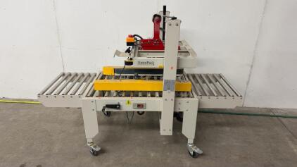 EntrePack Carton Sealer, Gravity Roller Conveyor, Top & Bottom Belt, 110V, 30 Cases/Min