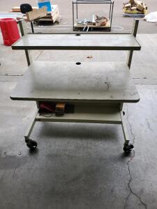 Steel Rolling AV Utility Cart w/ 3 Shelves, Integrated Power Strip, Cable Management, Beige