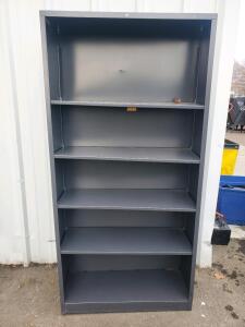 Tall Gray Steel Bookcase, 5 Adjustable Shelves, 72"x36"x18", 1000 lb Cap, Minor Dent