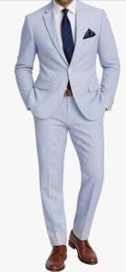 (1) Emigre Men's Classic Fit Blue Pinstriped, 2-Button 100% Cotton Seersucker Suit, Size 48