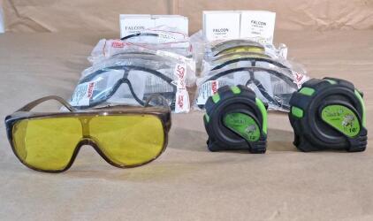 (13) Assorted Wilson Tinted Safety Glasses, Color & Style Vary, (6) Falcon Tools 12-Foot Tape Measures & (5) Falcon Tools 16-Foot Tape Measures