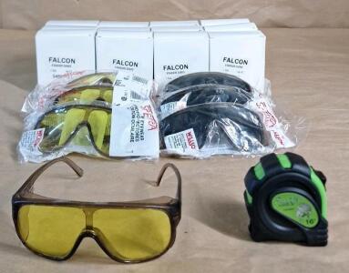 (6) Assorted Wilson Tinted Safety Glasses, Color & Style Vary & (12) Falcon Tools 16-Foot Tape Measures