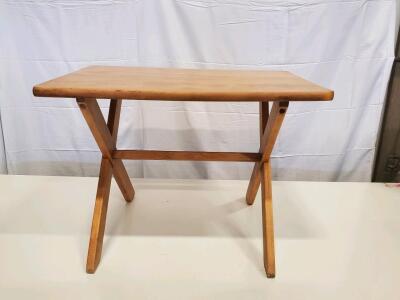 Solid Wood X-Base Mid-Century Modern Side Table, Natural Finish, Approx. 30"x18"x19"