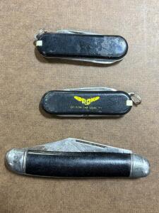 Vintage PROK Multi-Tool Pocket Knives Lot, 3 Blades, Keychain, Black Handle, Slipjoint