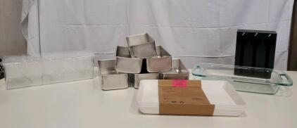 Commercial Restaurant Lot: Lifewit Trays, Glass & Metal Bake Pans, Condiment & Utensil Organizers