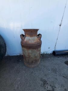 Vintage 10 Gallon Steel Milk Can, 24"x13", Rust Patina, No Lid, Double Handles