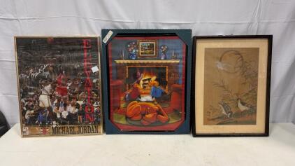 Michael Jordan Elevation NBA Poster, Disney Mickey & Minnie Fireplace Print, Framed Asian Bird Art