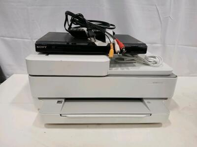 HP ENVY 6455e All-in-One Printer, Serial TH12IBJ01X & Sony DVP-SR200P DVD/CD Player Remote & Cables