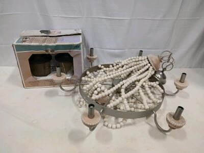 Hampton Bay 2-Pack Bronze Wall Lantern 711-342 + 6-Light Farmhouse Beaded Chandelier