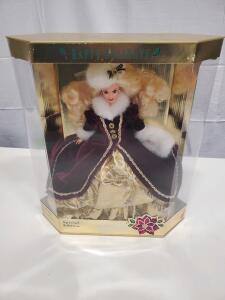 1996 Mattel Happy Holidays Barbie Special Edition #15646, Burgundy & Gold Gown, Boxed