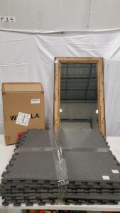 Wihlla 16" Underseat Carry-On Bag (Black), Large Rustic Wood Mirror, 20 EVA Foam Floor Mats 2'x2'
