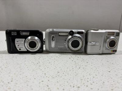 Lot of 3 Digital Cameras: HP Photosmart M447 5MP, Kodak DX6440 4MP, Kodak C433 4MP, All Tested