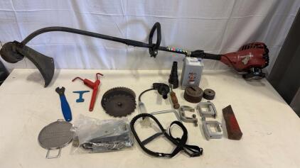 Homelite Gas String Trimmer/Brush Cutter, 26cc, Curved Shaft, Blades, Tool Kit