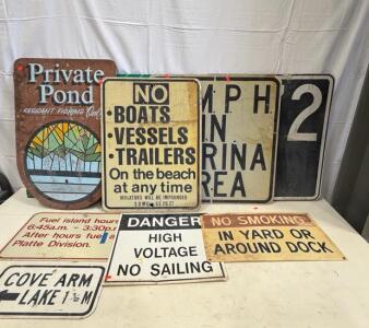 Mixed Vintage Metal & Wood Public Warning Signs Lot, City/Marina/Lake/Dock,