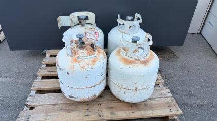 Lot of 4 Steel 20 lb Propane Cylinders with OPD Valve, BBQ/Grill Size, Heavy Rust