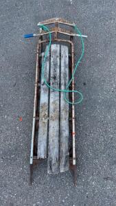 Vintage Steerable Wooden & Metal Runner Sled, Approx 52"x14", Classic Snow Sled