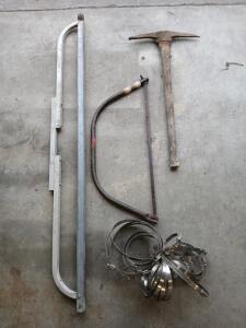 (1) Concrete Smoother (1) Pick-Axe (1) 31" Hand Saw (15+) Assorted Metal Hose Clamps