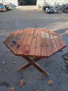 Octagonal Wooden Outdoor Patio Table &ndash; 48" Diameter, Umbrella Hole, Cross-Leg, Seats 4-6