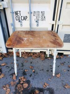 Vintage Wooden Farmhouse Side Table, 40"x28", Turned Legs, White Painted Base, Rectangular Top