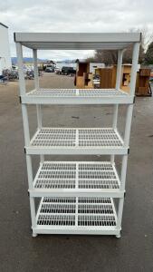 5-Shelf Plastic Utility Storage Rack, White, 36"x18"x72", Heavy-Duty, Ventilated Design