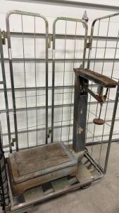Fairbanks 500 lb Platform Beam Scale, Cast Iron & Wood, USA, Antique Industrial Weighing