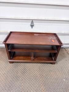 Dark Brown Wooden TV Stand / Media Console, 37" Wide, 2 Shelves, Tray Top, Divided Storage