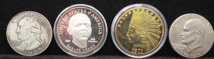 (3) Replicas of Historic Coins (1) 1776&ndash;1976 United States Bicentennial Eisenhower Dollar Coin