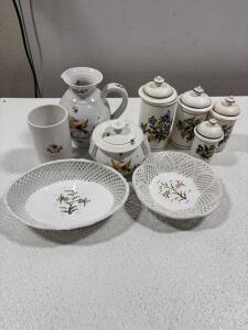 Vallauris & Cerame Artis Faience Style Kitchenware Set, Hand-Painted D&eacute;cor Moustiers, France/Portugal